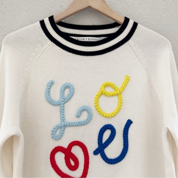 Alice + Olivia Albina LOVE Sweater RARE HTF Pullover Crew Wool Classic Novelty S - Picture 7 of 15